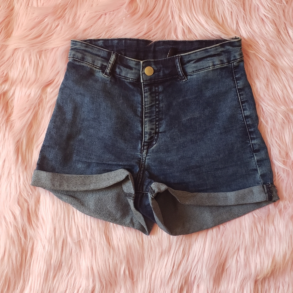 H&M DIVIDED High Waist Navy Blue  Stonewashed Jean Shorts in size 8 NWT